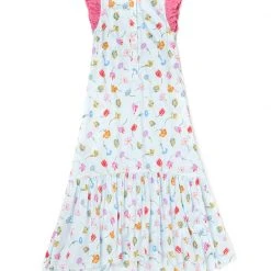 BURU Pink Label Placket Front Ruffle Maxi Dress - Blue Floral