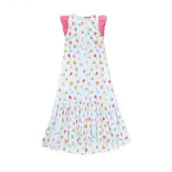 BURU Pink Label Placket Front Ruffle Maxi Dress - Blue Floral