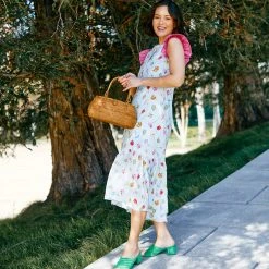 BURU Pink Label Placket Front Ruffle Maxi Dress - Blue Floral