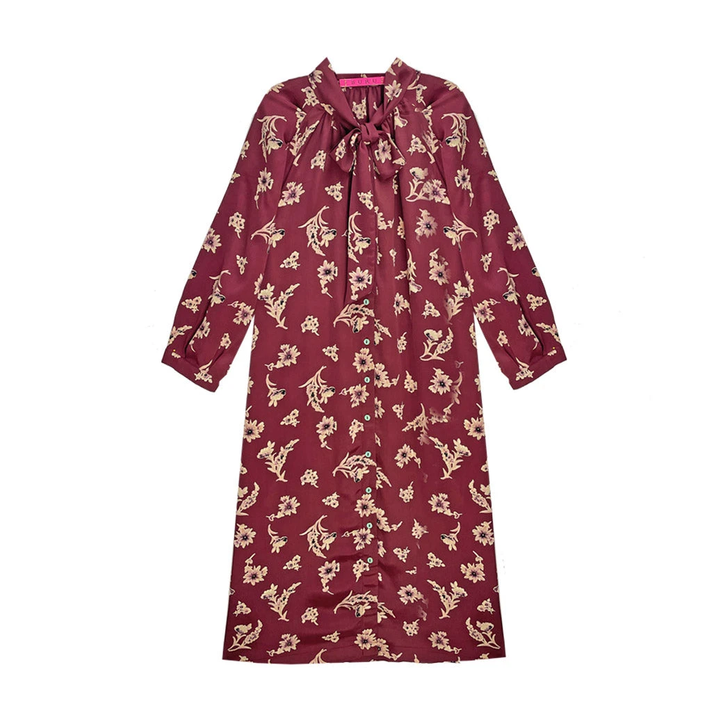 BURU Pink Label Black Friday Bow Housecoat - Plum Floral 6 BURU Pink Label Black Friday Bow Housecoat - Plum Floral