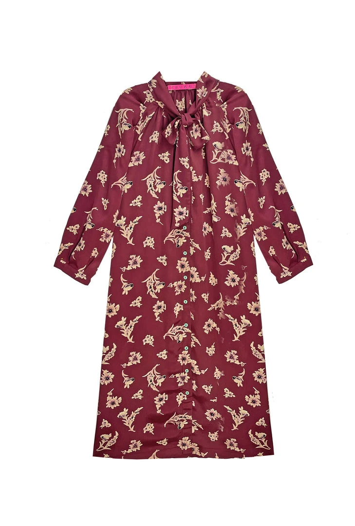 BURU Pink Label Black Friday Bow Housecoat - Plum Floral 3 BURU Pink Label Black Friday Bow Housecoat - Plum Floral