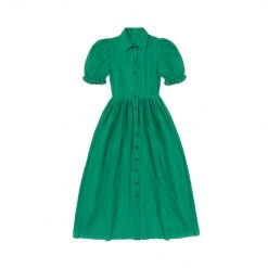 BURU Pink Label Clothing BURU X TSCS Puff Sleeve Shirtdress - Green Crepe