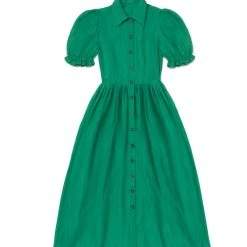 BURU Pink Label Clothing BURU X TSCS Puff Sleeve Shirtdress - Green Crepe