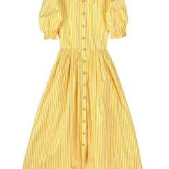 BURU Pink Label Clothing BURU X TSCS Puff Sleeve Shirtdress - Yellow & White Stripe