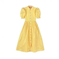 BURU Pink Label Clothing BURU X TSCS Puff Sleeve Shirtdress - Yellow & White Stripe