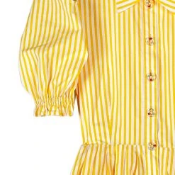 BURU Pink Label Clothing BURU X TSCS Puff Sleeve Shirtdress - Yellow & White Stripe