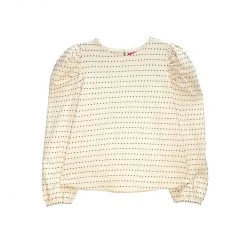 BURU Pink Label Long Sleeve Puff Sleeve Top - Ivory Dot Knit