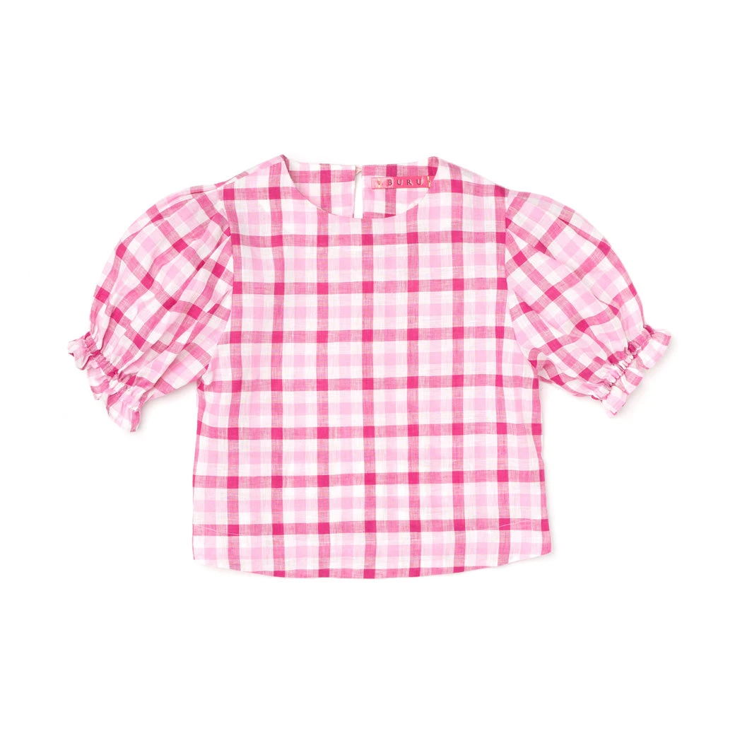 BURU Pink Label Puff Sleeve Top - Pink Gingham Linen Tops 10 BURU Pink Label Puff Sleeve Top - Pink Gingham Linen Tops