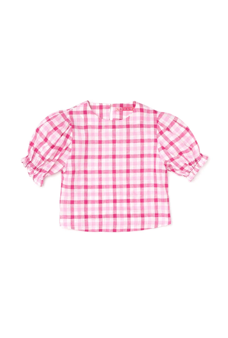 BURU Pink Label Puff Sleeve Top - Pink Gingham Linen Tops 3 BURU Pink Label Puff Sleeve Top - Pink Gingham Linen Tops