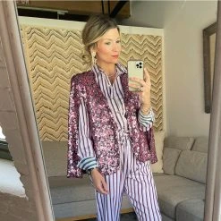 BURU White Label Mel Mixed Button Down Shirt - Lilac & Gold Stripe