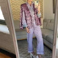 BURU White Label Mel Mixed Button Down Shirt - Lilac & Gold Stripe