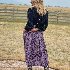 BURU White Label Smocked Waist MIDI Skirt - Purple Cheetah Clothing