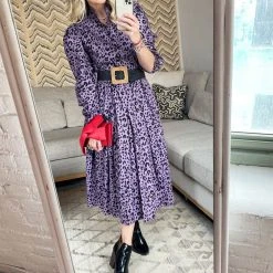 BURU White Label Peplum Puff Sleeve Button Down - Purple Cheetah