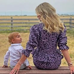 BURU White Label Peplum Puff Sleeve Button Down - Purple Cheetah