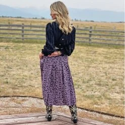 BURU White Label Smocked Waist MIDI Skirt - Purple Cheetah Clothing