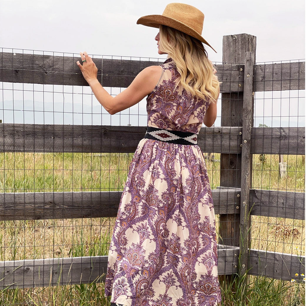 BURU White Label Sleeveless Shirtdress - Purple Paisley Clothing 10 BURU White Label Sleeveless Shirtdress - Purple Paisley Clothing