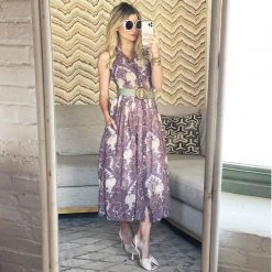 BURU White Label Sleeveless Shirtdress - Purple Paisley Clothing 20 BURU White Label Sleeveless Shirtdress - Purple Paisley Clothing