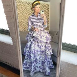 BURU White Label Mel Mixed Button Down Shirt - Lilac & Gold Stripe