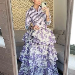 BURU White Label Teagan Tiered Skirt - Purple Brocade Clothing