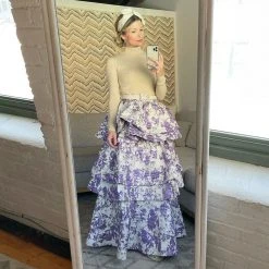 BURU White Label Teagan Tiered Skirt - Purple Brocade Clothing