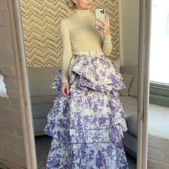 BURU White Label Teagan Tiered Skirt - Purple Brocade Clothing