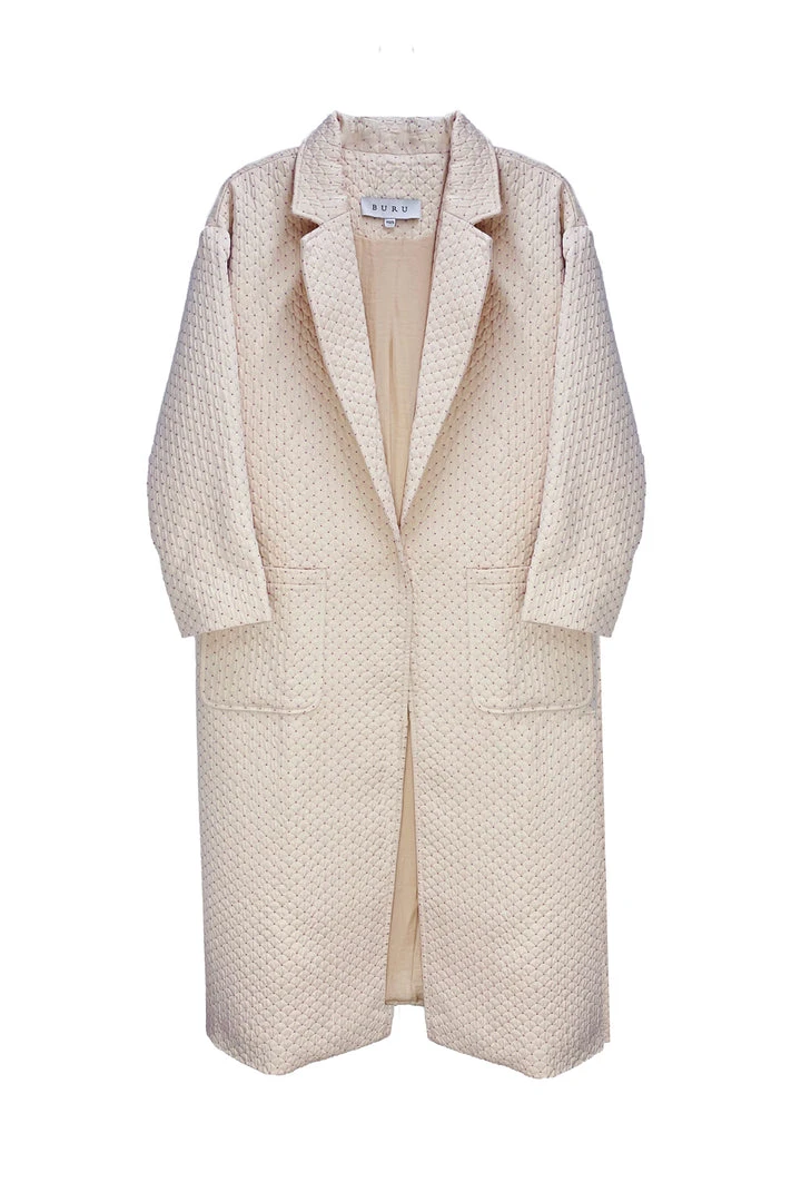 BURU White Label Open Car Coat - Quilted Fawn 3 BURU White Label Open Car Coat - Quilted Fawn