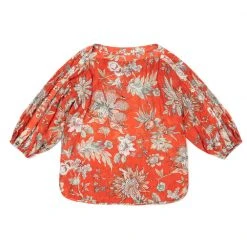 BURU White Label Button Sleeve Blouse- Red Floral Tops
