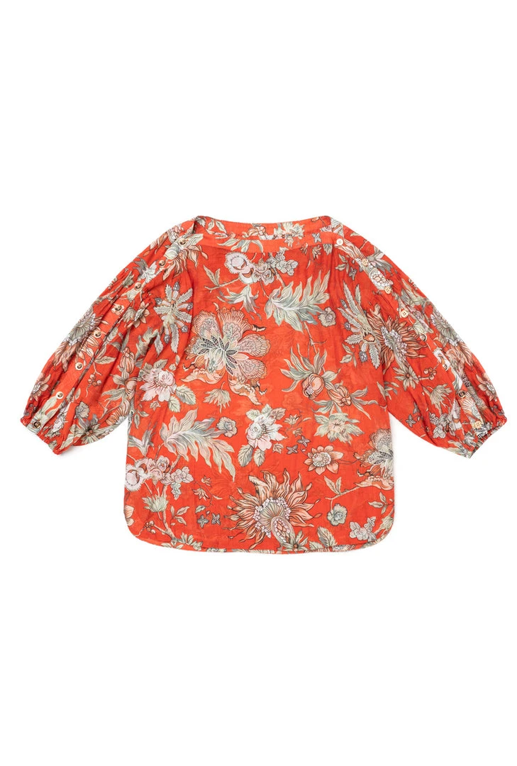 BURU White Label Button Sleeve Blouse- Red Floral Tops 3 BURU White Label Button Sleeve Blouse- Red Floral Tops