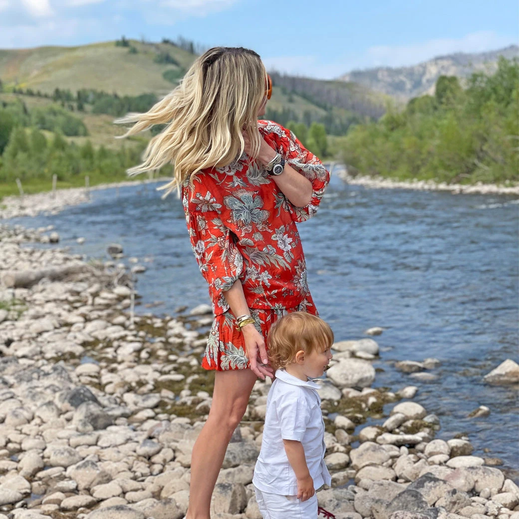BURU White Label Button Sleeve Blouse- Red Floral Tops 7 BURU White Label Button Sleeve Blouse- Red Floral Tops