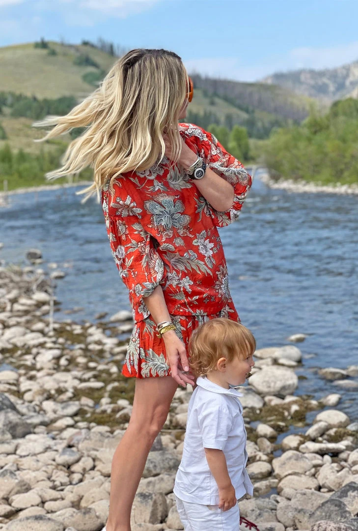 BURU White Label Button Sleeve Blouse- Red Floral Tops 4 BURU White Label Button Sleeve Blouse- Red Floral Tops