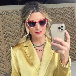 Buru Accessories Rhinestone Cat Eye Shades - White & Red