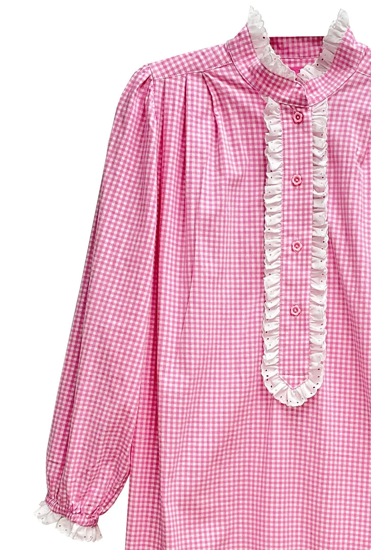 BURU Pink Label Clothing The Carrie Respite Gown - Pink Gingham Cotton 5 BURU Pink Label Clothing The Carrie Respite Gown - Pink Gingham Cotton