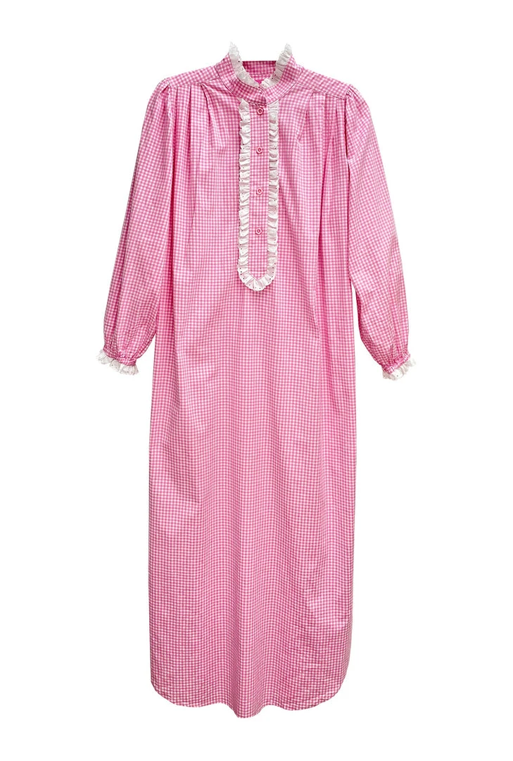 BURU Pink Label Clothing The Carrie Respite Gown - Pink Gingham Cotton 3 BURU Pink Label Clothing The Carrie Respite Gown - Pink Gingham Cotton