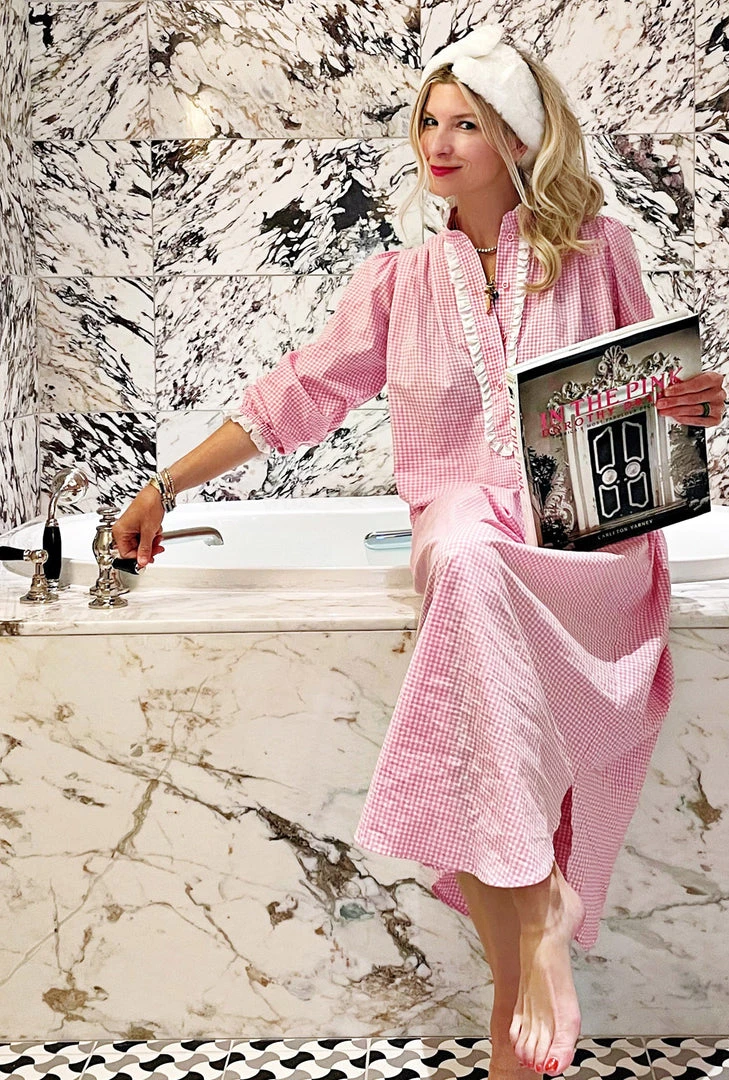 BURU Pink Label Clothing The Carrie Respite Gown - Pink Gingham Cotton 4 BURU Pink Label Clothing The Carrie Respite Gown - Pink Gingham Cotton