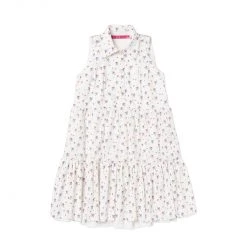 BURU Pink Label Dresses Reversible Tiered Mini Dress - White Textured Cotton & Floral - Final Sale