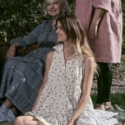 BURU Pink Label Dresses Reversible Tiered Mini Dress - White Textured Cotton & Floral - Final Sale