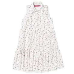 BURU Pink Label Dresses Reversible Tiered Mini Dress - White Textured Cotton & Floral - Final Sale