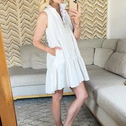 BURU Pink Label Dresses Reversible Tiered Mini Dress - White Textured Cotton & Floral - Final Sale