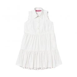 BURU Pink Label Dresses Reversible Tiered Mini Dress - White Textured Cotton & Floral - Final Sale