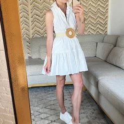 BURU Pink Label Dresses Reversible Tiered Mini Dress - White Textured Cotton & Floral - Final Sale