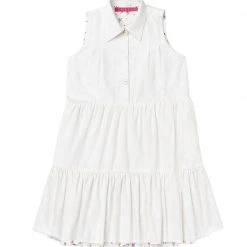 BURU Pink Label Dresses Reversible Tiered Mini Dress - White Textured Cotton & Floral - Final Sale