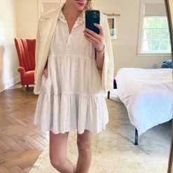 BURU Pink Label Dresses Reversible Tiered Mini Dress - White Textured Cotton & Floral - Final Sale