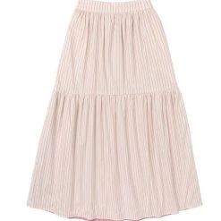 BURU Pink Label Reversible Tiered Skirt - Pink Pinstripe & Rose Jacquard Bottoms