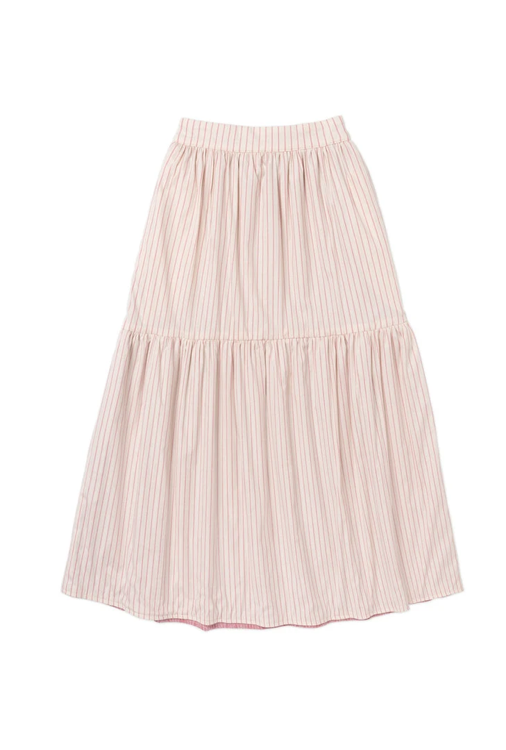 BURU Pink Label Reversible Tiered Skirt - Pink Pinstripe & Rose Jacquard Bottoms 4 BURU Pink Label Reversible Tiered Skirt - Pink Pinstripe & Rose Jacquard Bottoms