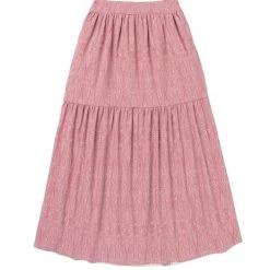 BURU Pink Label Reversible Tiered Skirt - Pink Pinstripe & Rose Jacquard Bottoms