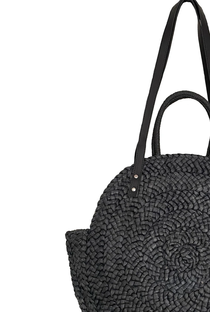 BURU Jumbo Round Raffia Tote - Black 5 BURU Jumbo Round Raffia Tote - Black