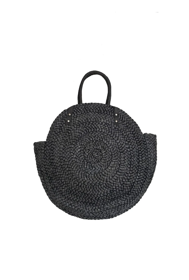 BURU Jumbo Round Raffia Tote - Black 3 BURU Jumbo Round Raffia Tote - Black