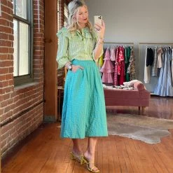 BURU Pink Label Clothing BURU X TSCS Ruffle Blouse - Lemon/Turquoise Stripe