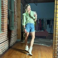 BURU Pink Label Clothing BURU X TSCS Ruffle Blouse - Lemon/Turquoise Stripe