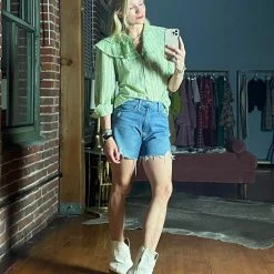 BURU Pink Label Clothing BURU X TSCS Ruffle Blouse - Lemon/Turquoise Stripe